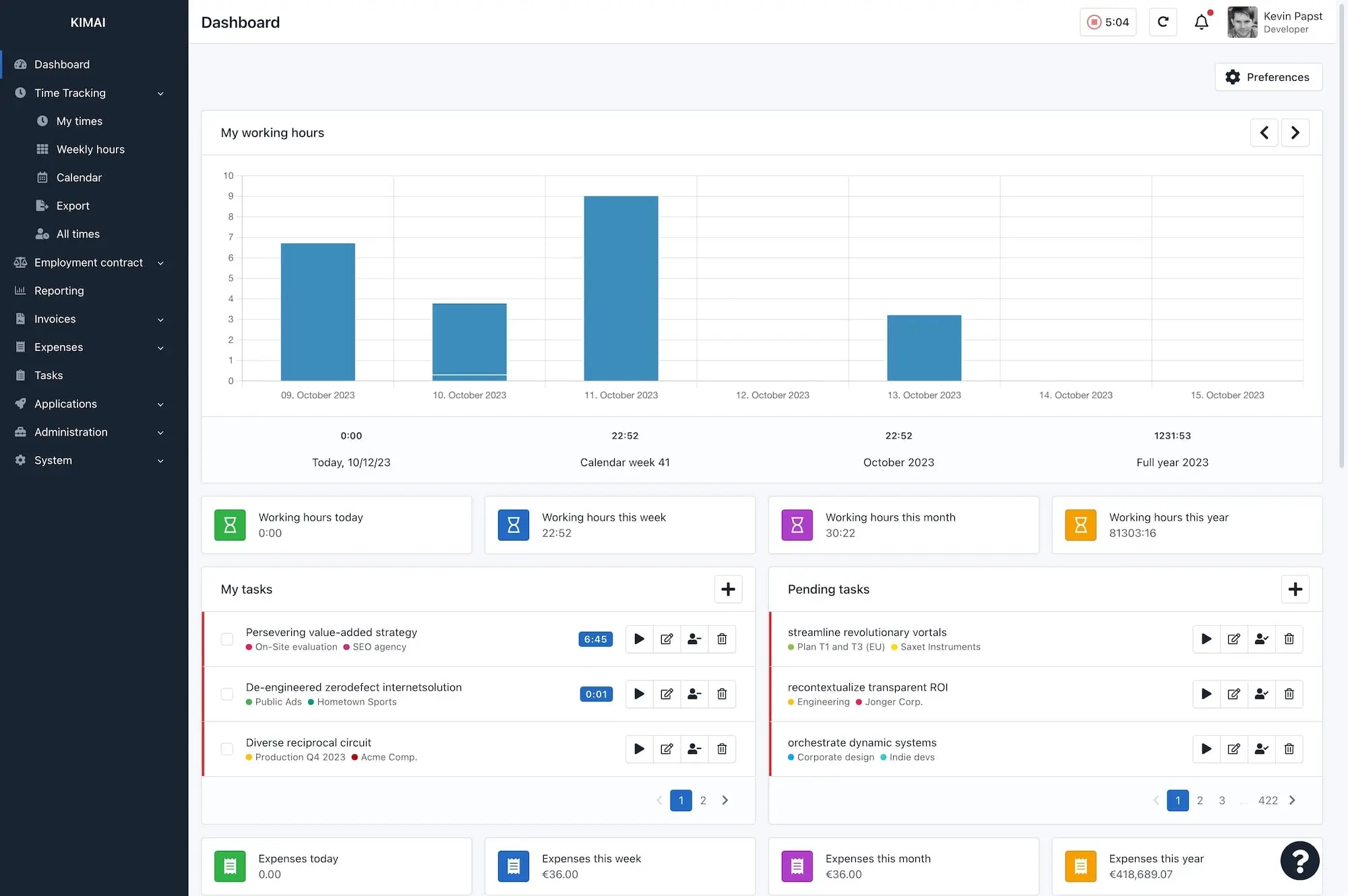 Kimai – Screenshot 1
